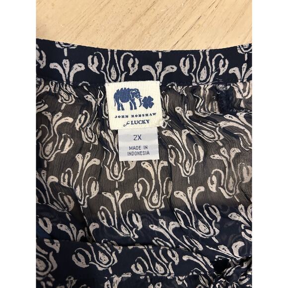 LUCKY Silk Peasant Blouse Boho Plus Size 2X Tunic Artsy Print Sheer JOHN ROBSHAW - Picture 2 of 10